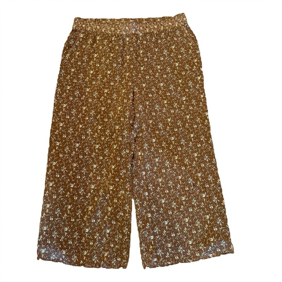 Ann Taylor Factory Elastic Waist Pull On Pants Sz XL Brown Floral Print Boho - Picture 1 of 11